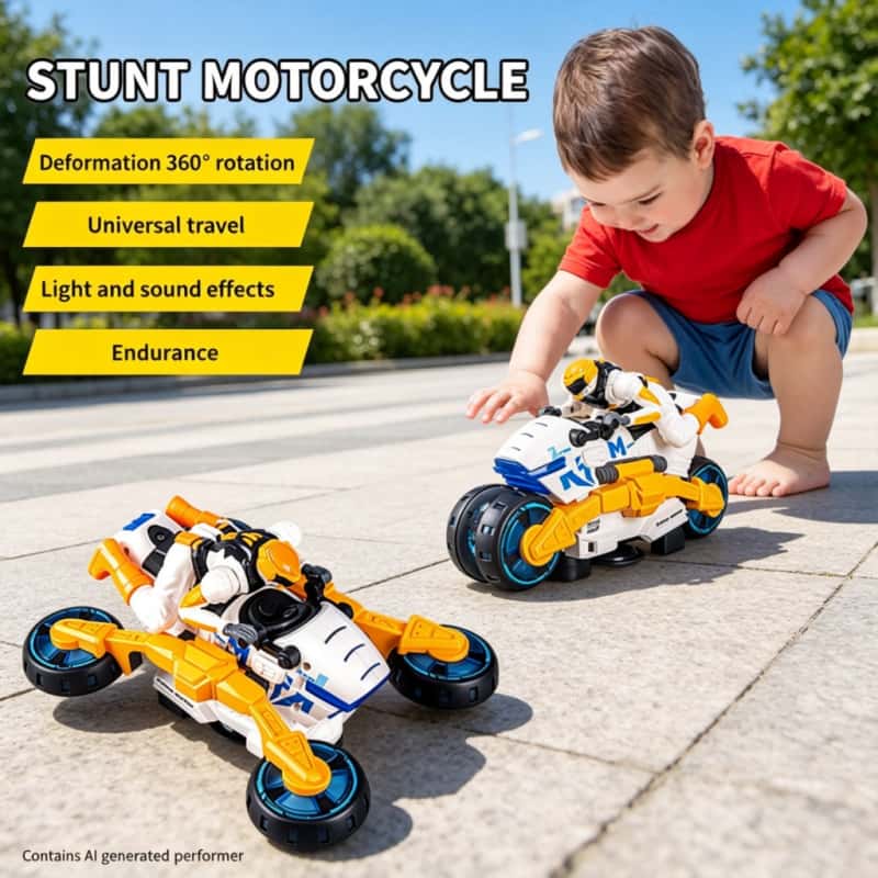Lighting Christmas Decor - Electric Stunt Transformable Motorcycle Children Toy