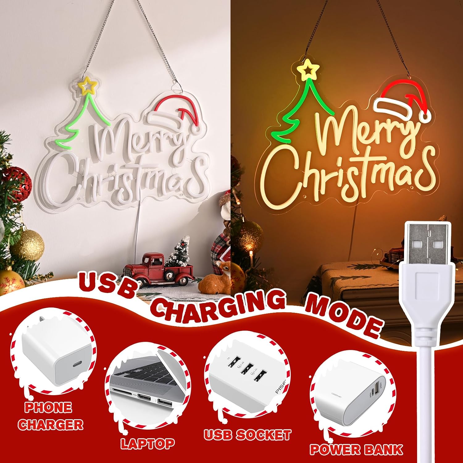 Merry Christmas Neon Sign USB  - Lighting Christmas Decor 评论和价格