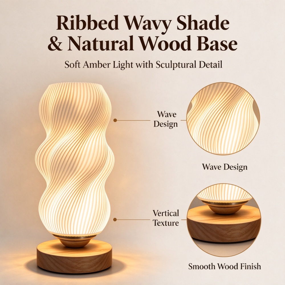 3D Printed Wave Texture Night  - Decor Lighting Lamps 评论和价格